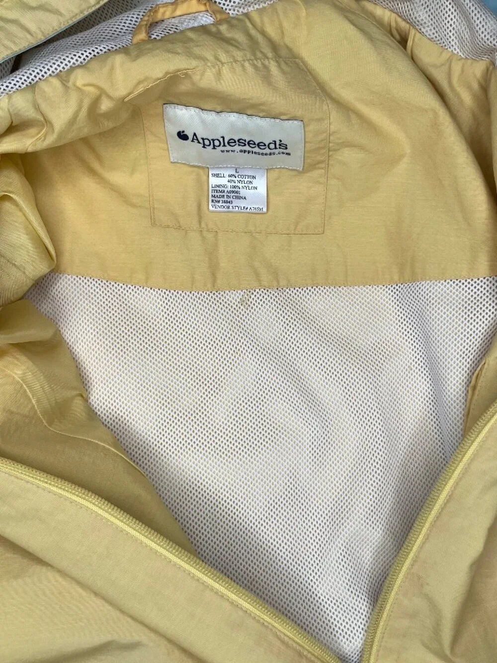 Appleseed's Pastel Yellow Gorpcore Hooded Windbreaker Jacket Mesh Lined Large